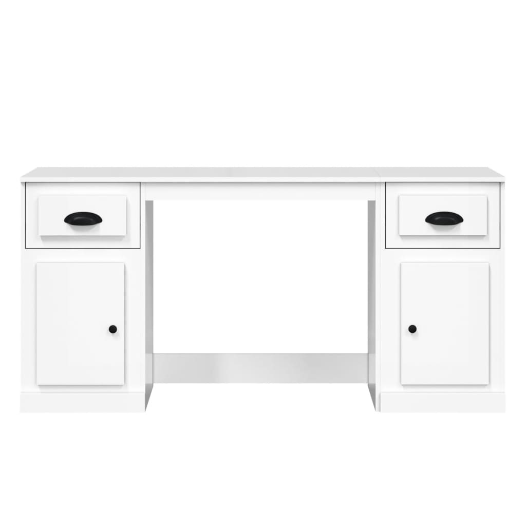 vidaXL Bureau avec armoire blanc brillant bois d'ingénierie