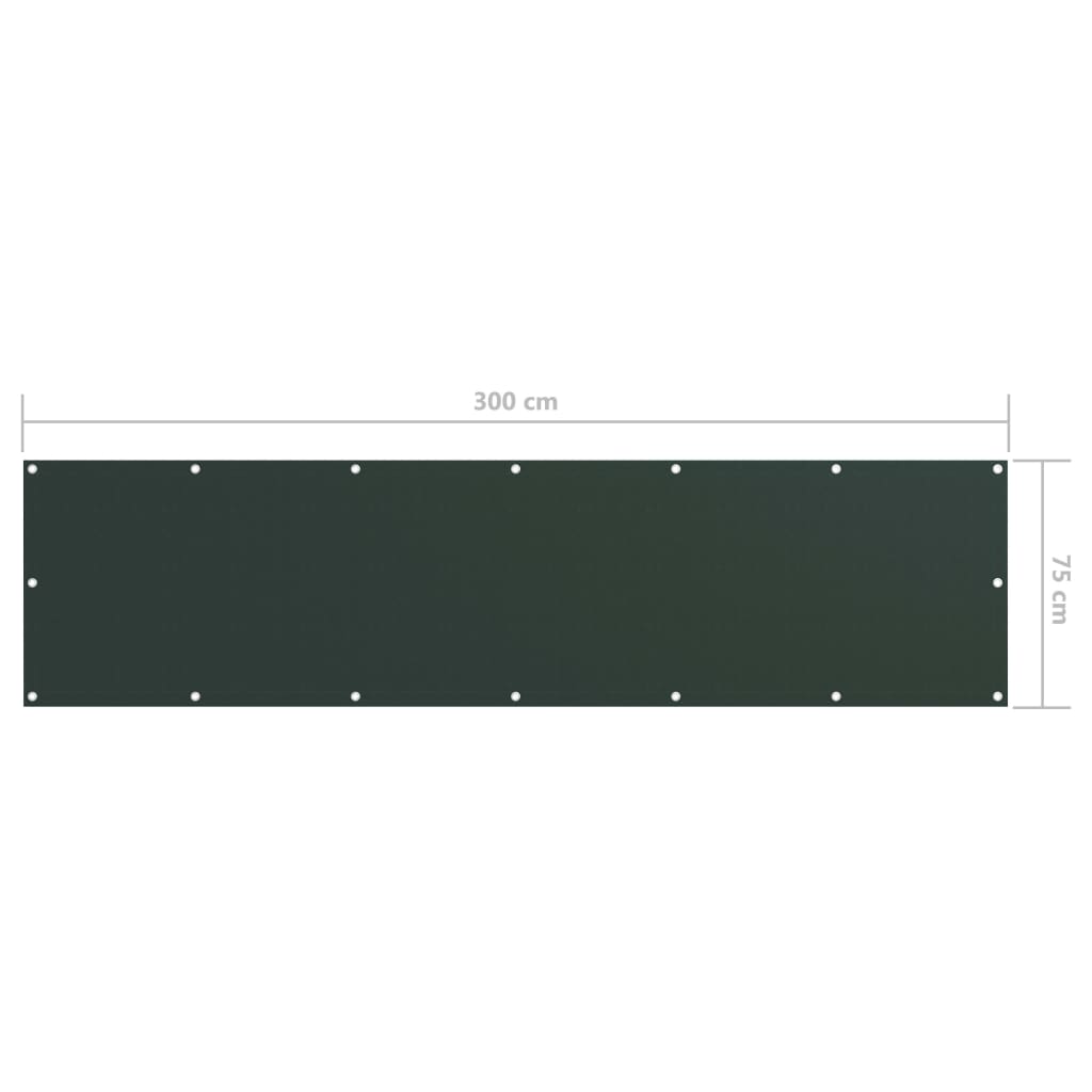 vidaXL Écran de balcon Vert foncé 75x300 cm Tissu Oxford