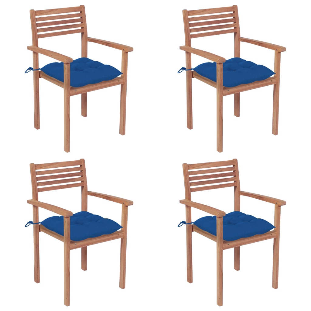 vidaXL Chaises de jardin 4 pcs avec coussins bleu Bois de teck solide