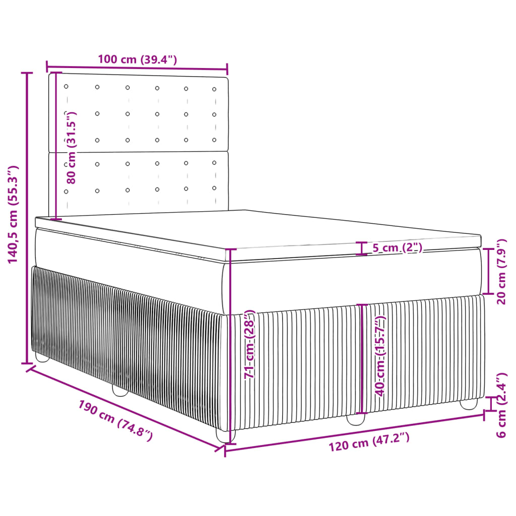 vidaXL Sommier à lattes de lit et matelas gris clair 120x190 cm tissu