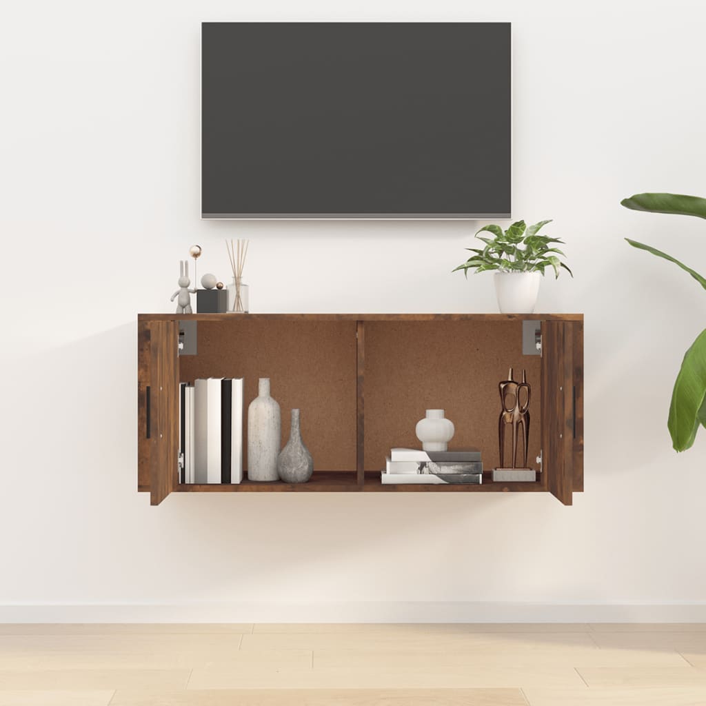 vidaXL Meuble TV mural Chêne fumé 100x34,5x40 cm