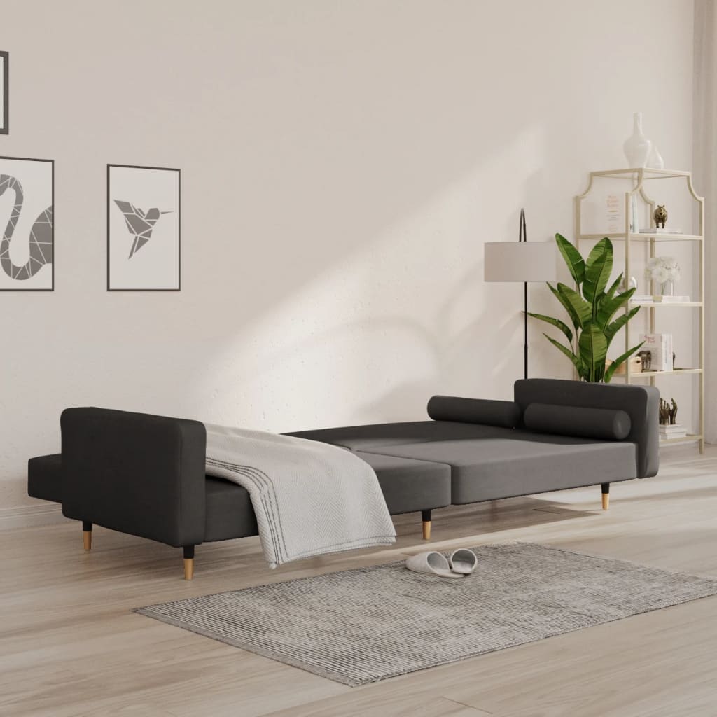 vidaXL Canapé-lit à 2 places avec deux oreillers Gris foncé Velours