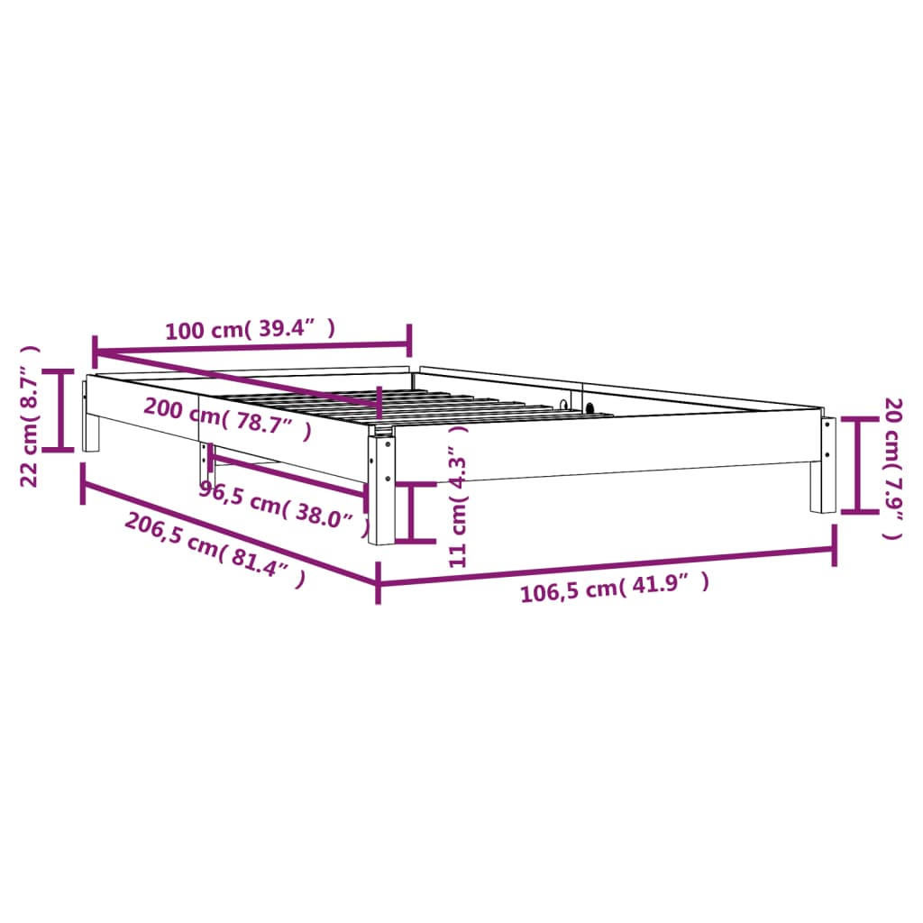 vidaXL Lit empilable sans matelas gris 100x200 cm bois massif de pin