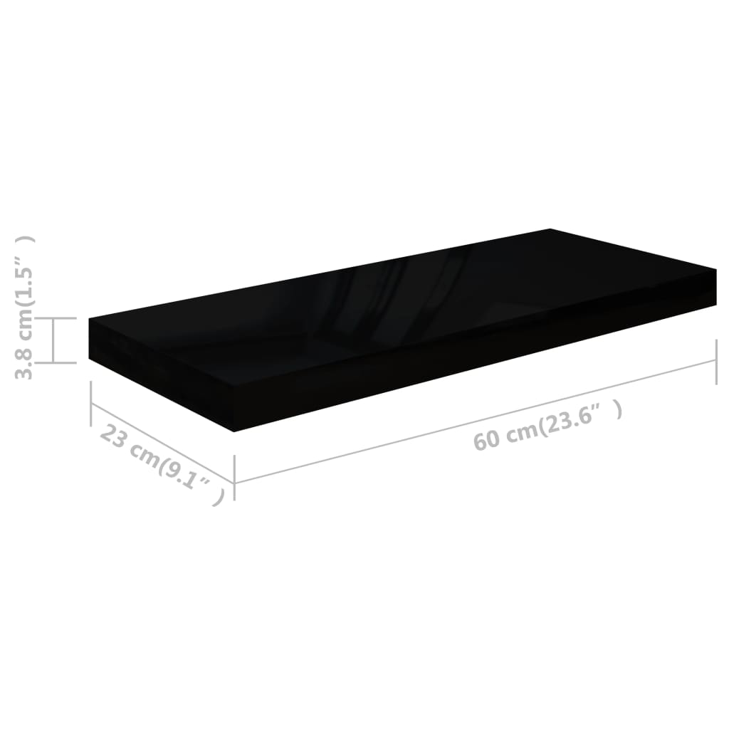 vidaXL Étagère murale flottante 2 pcs Noir brillant 60x23,5x3,8 cm MDF