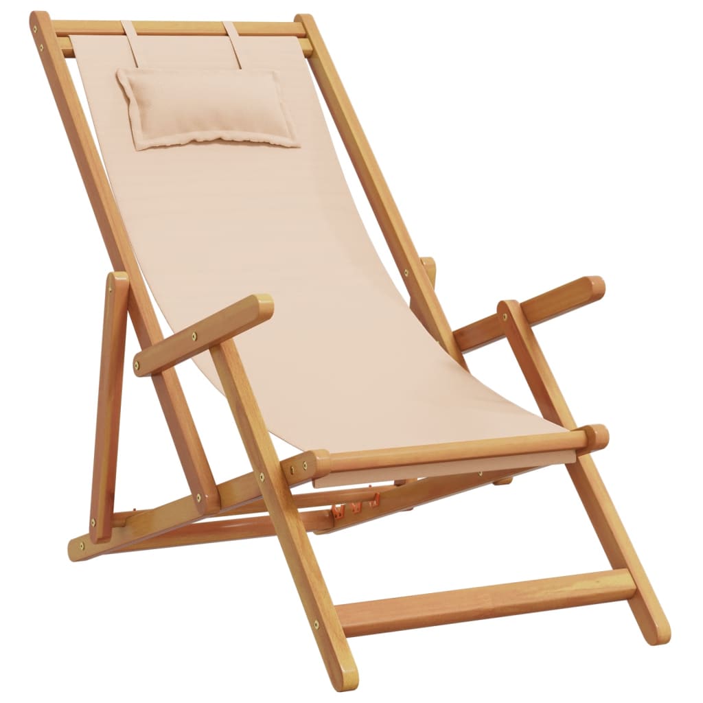 vidaXL Chaises de plage pliantes lot de 2 beige tissu et bois massif