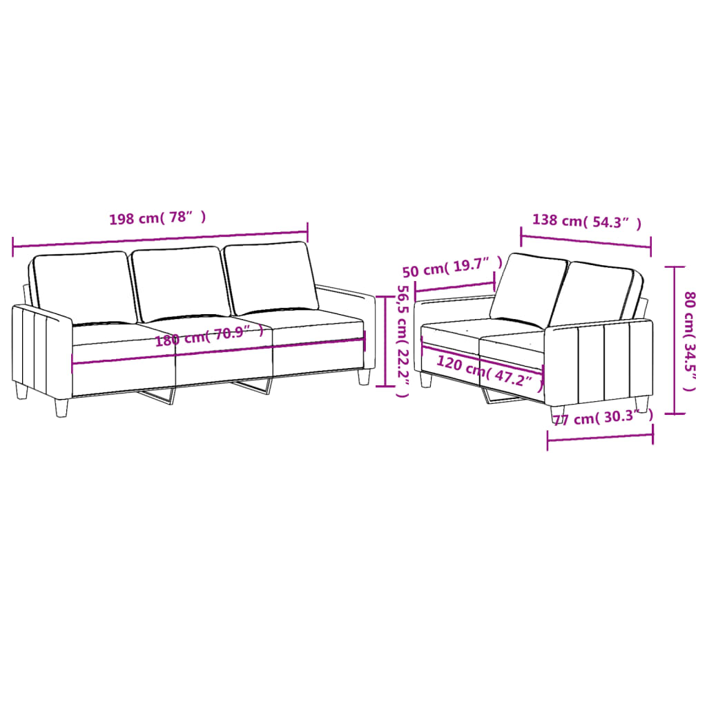 vidaXL Ensemble de canapés 2 pcs avec coussins Taupe Tissu