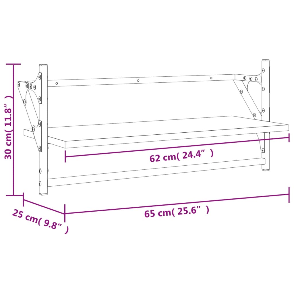 vidaXL Étagères murales avec barres 2 pcs chêne fumé 65x25x30 cm