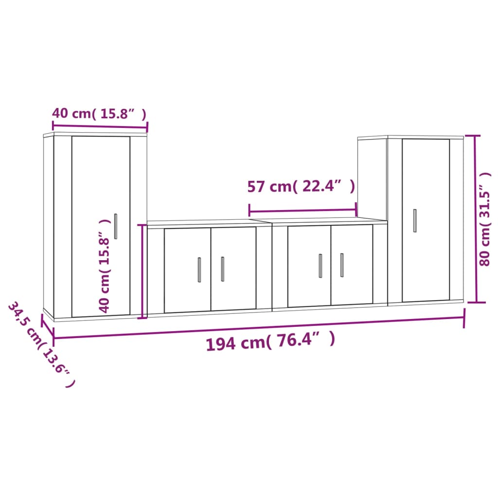 vidaXL Ensemble de meubles TV 4 pcs Blanc brillant Bois d'ingénierie