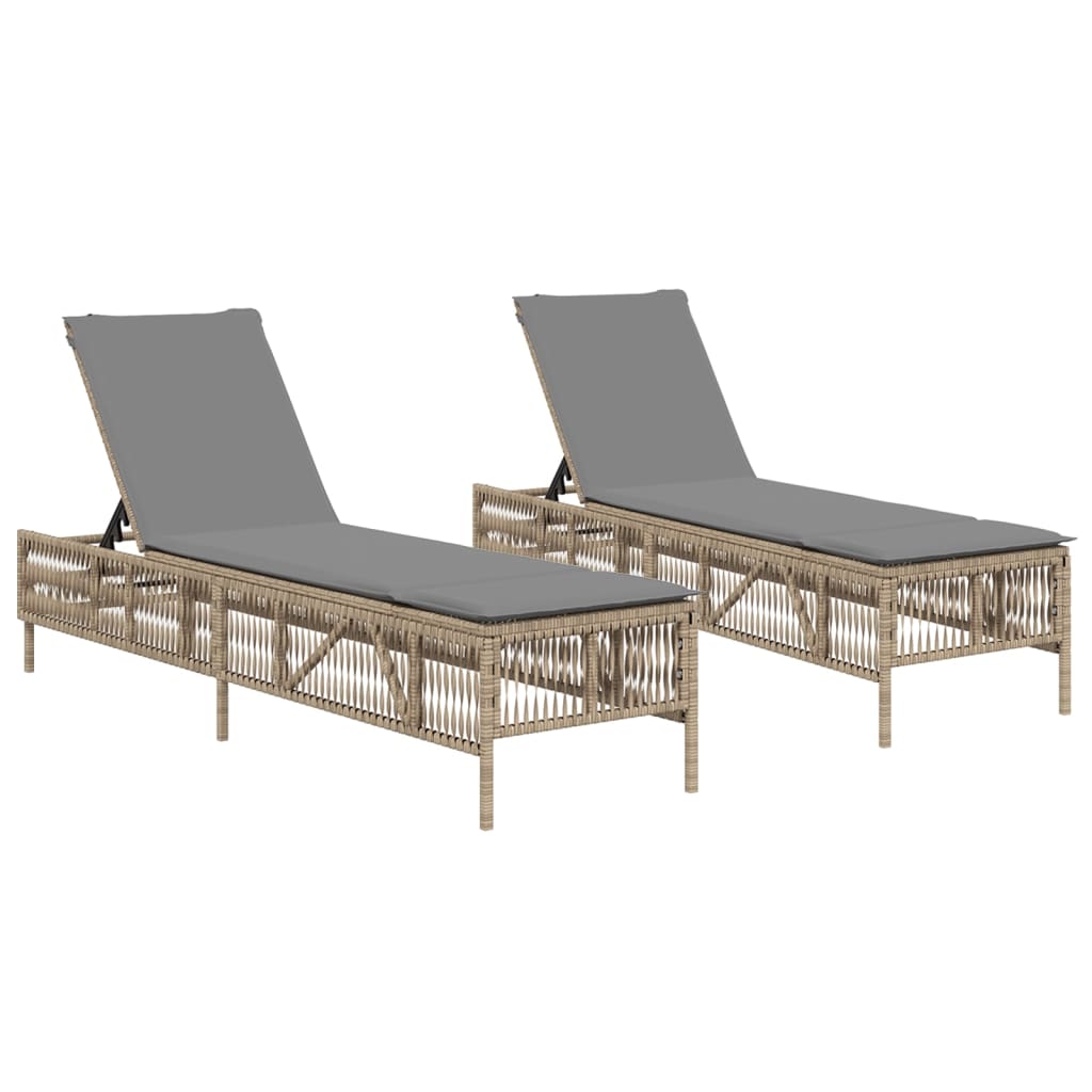 vidaXL Chaises longues avec coussins lot de 2 beige résine tressée