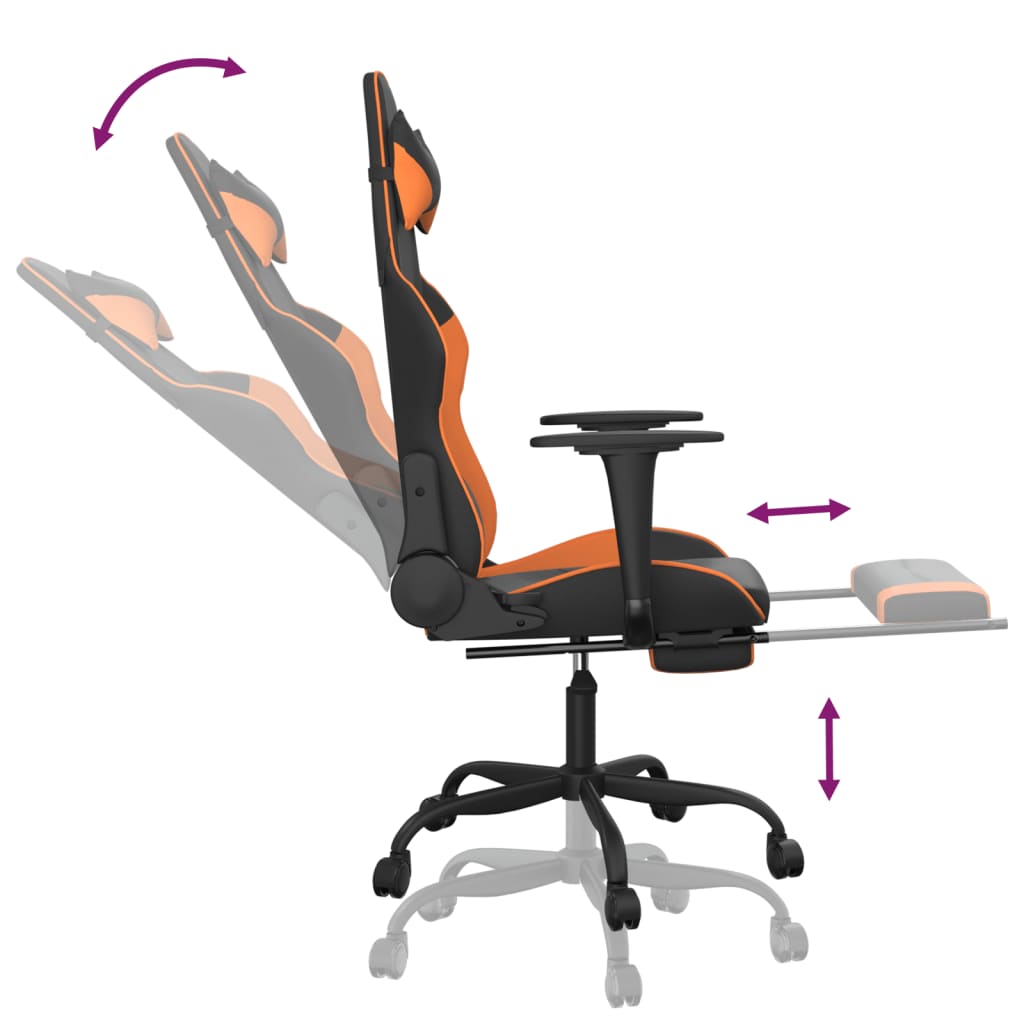 vidaXL Chaise de jeu avec repose-pied Noir et orange Similicuir