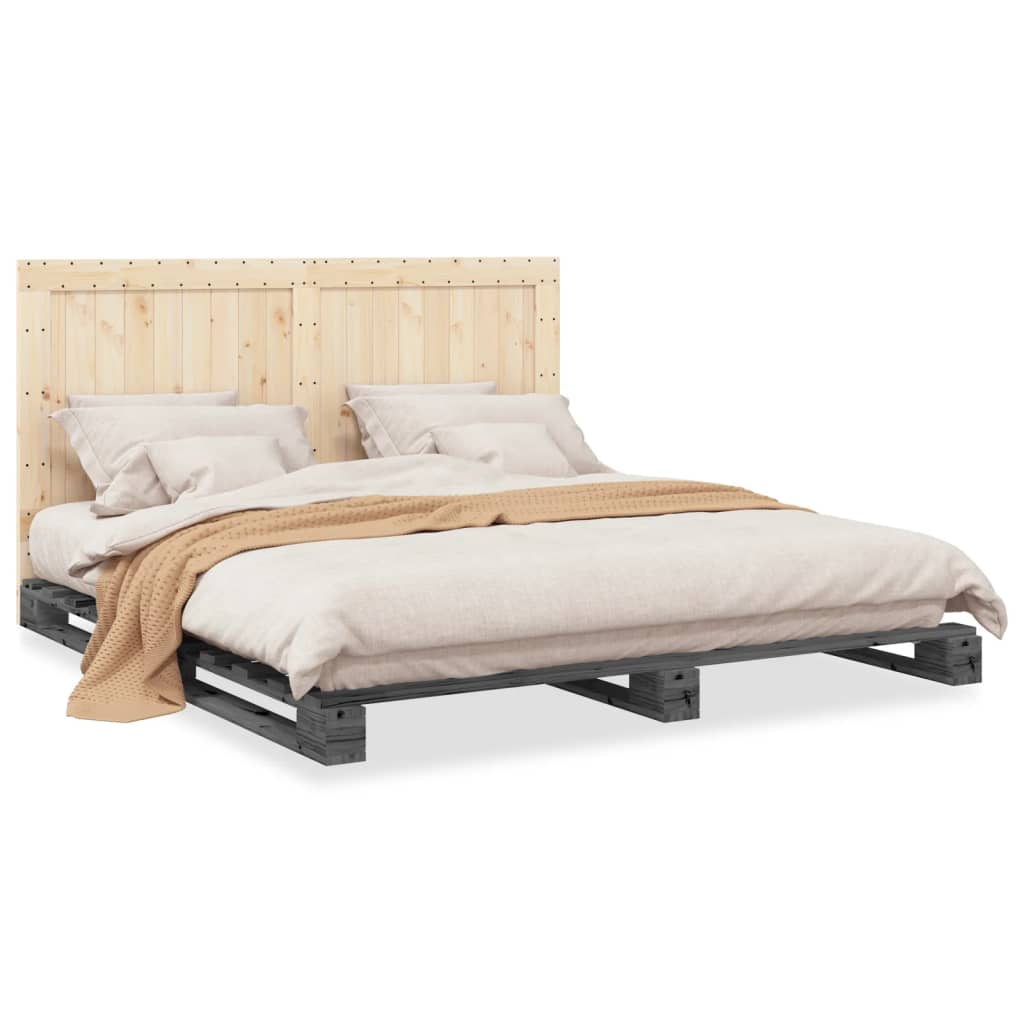 vidaXL Cadre de lit et tête de lit gris 200x200 cm bois de pin massif