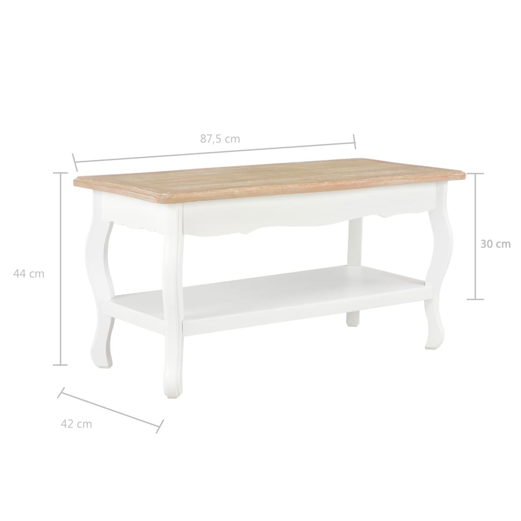 vidaXL Table basse Blanc et marron 87,5x42x44 cm Bois de pin massif