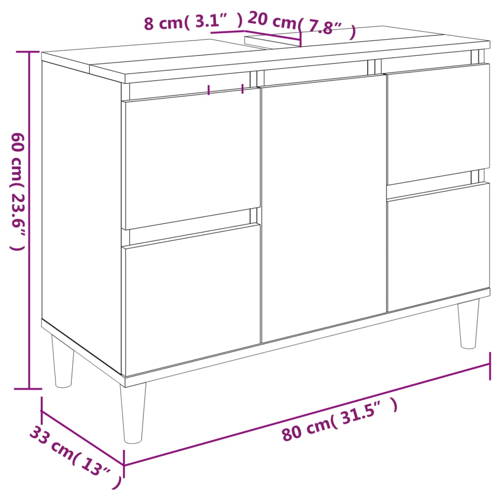 vidaXL Meuble d'évier gris béton 80x33x60 cm bois d'ingénierie