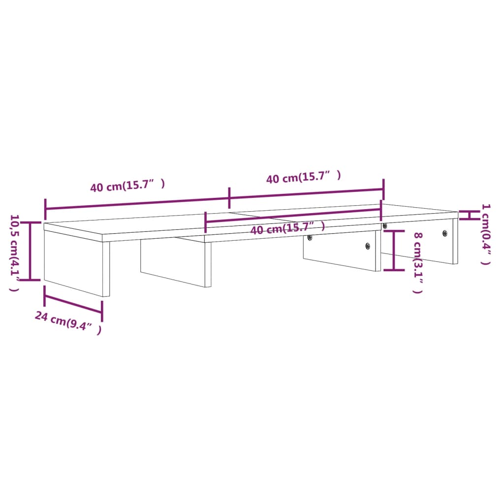 vidaXL Support pour moniteur 80x24x10,5 cm Bois de pin solide