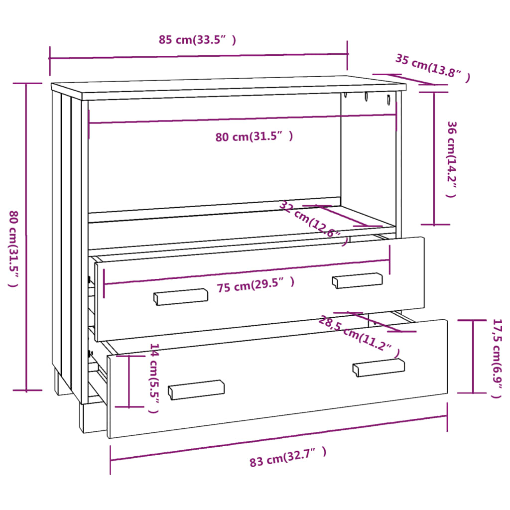 vidaXL Buffet HAMAR Gris clair 85x35x80 cm Bois massif de pin