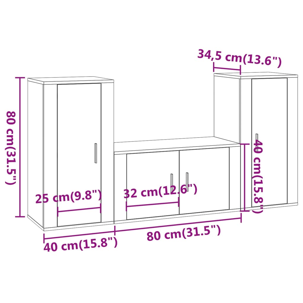 vidaXL Ensemble de meubles TV 3 pcs Gris béton Bois d'ingénierie