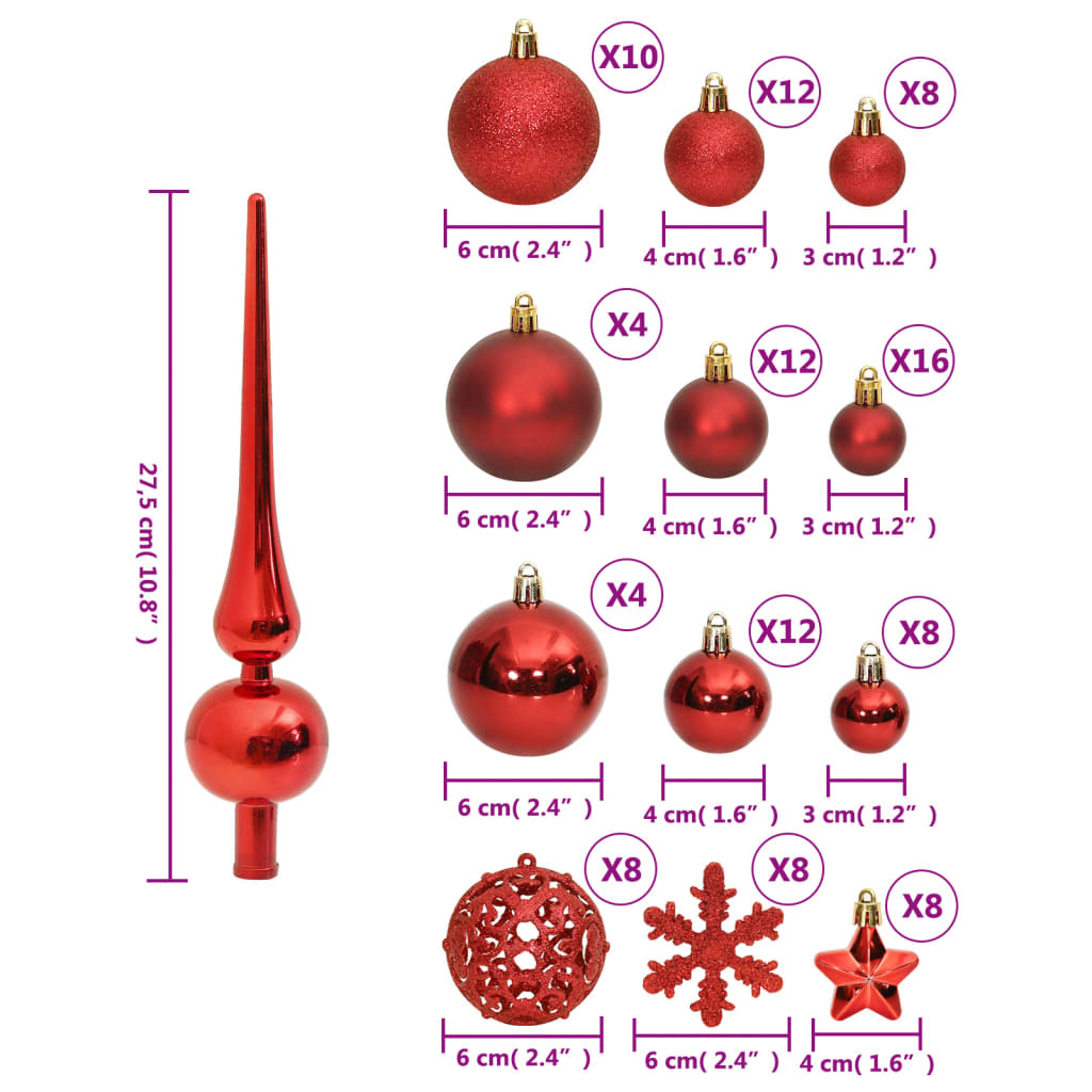 vidaXL Ensemble de boules de Noël 111 pièces rouge polystyrène