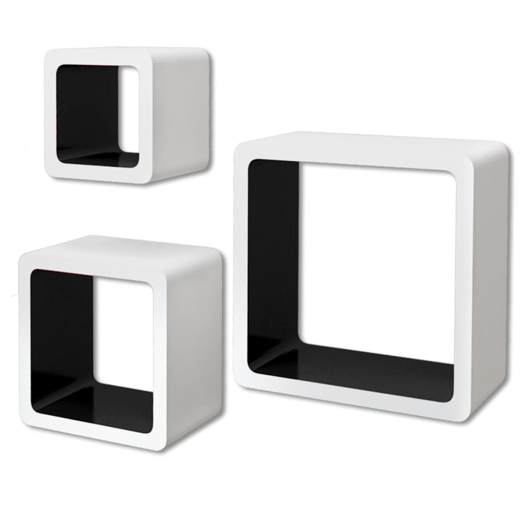 3 Étagères cubes murales et en MDF Blanc-Noir pour Livres/DVD