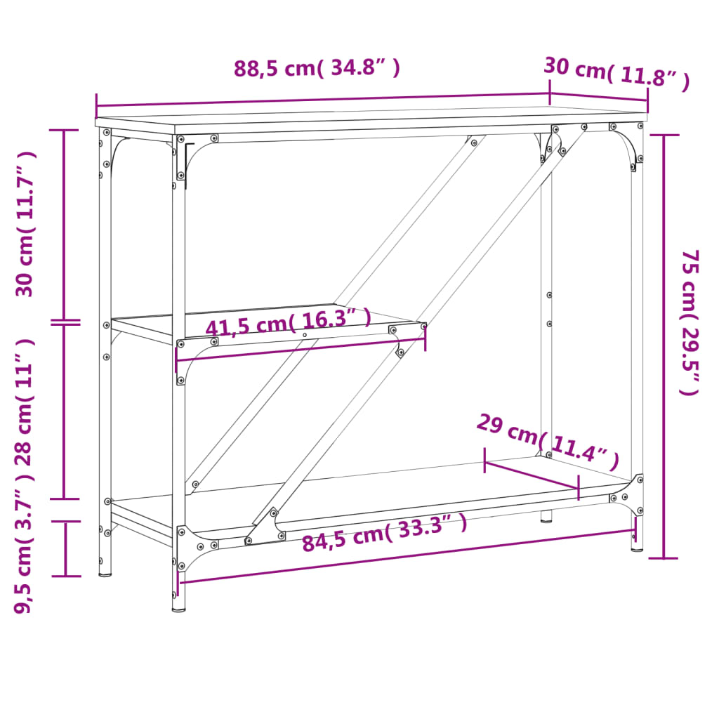 vidaXL Table console chêne sonoma 88,5x30x75 cm bois d'ingénierie