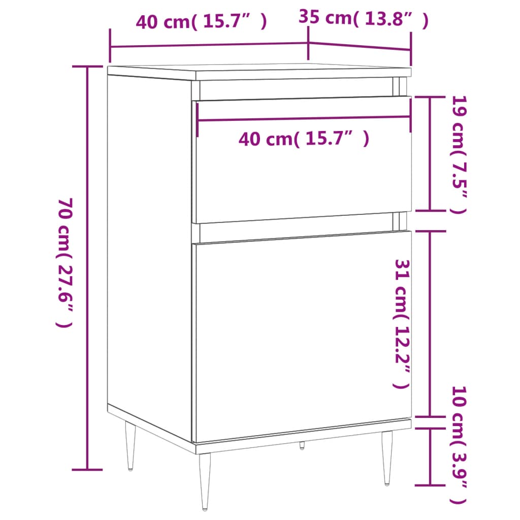 vidaXL Buffets 2 pcs gris béton 40x35x70 cm bois d'ingénierie