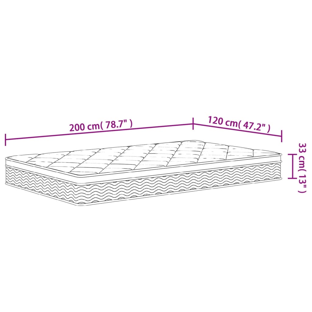 vidaXL Matelas à ressorts ensachés moyen plus 120x200 cm