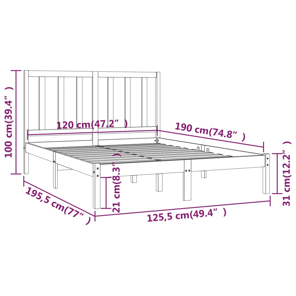 vidaXL Cadre de lit sans matelas blanc bois de pin massif 120x190 cm