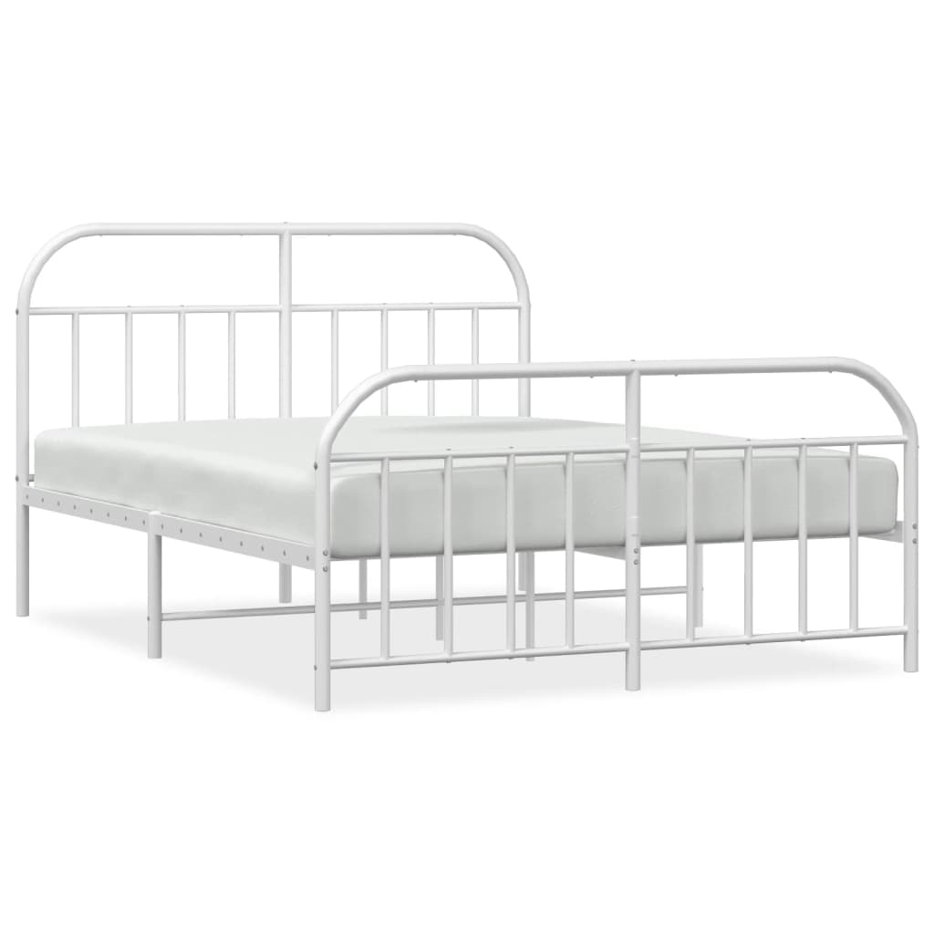 vidaXL Cadre de lit métal sans matelas et pied de lit blanc 135x190 cm