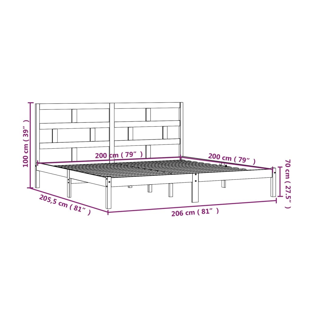 vidaXL Cadre de lit Blanc Bois de pin massif 200x200 cm