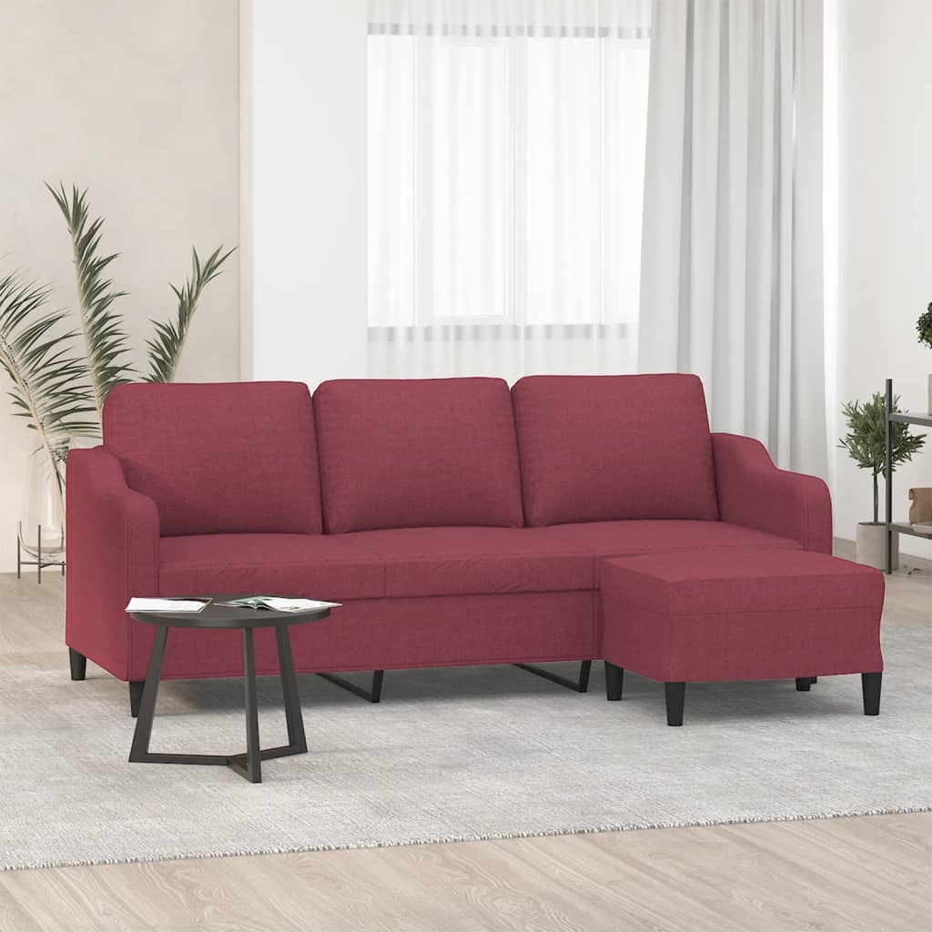 vidaXL Canapé à 3 places avec repose-pieds Rouge bordeaux 180 cm Tissu