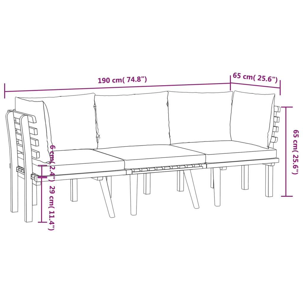 vidaXL Salon de jardin 3 pcs avec coussins Bois d'acacia massif