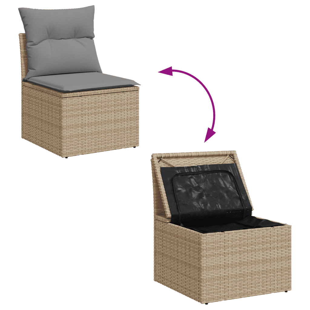 vidaXL Salon de jardin avec coussins 10 pcs beige résine tressée