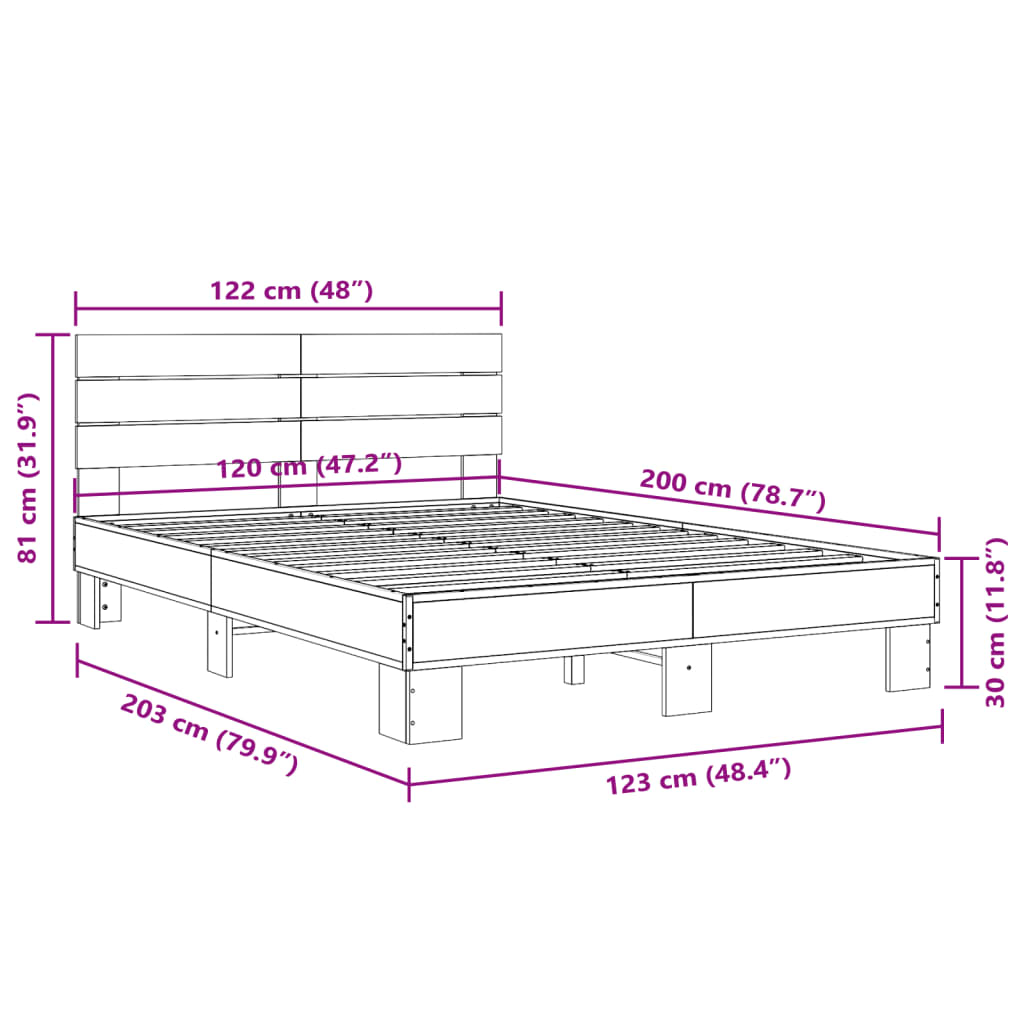 vidaXL Cadre de lit sans matelas sonoma gris 120x200 cm