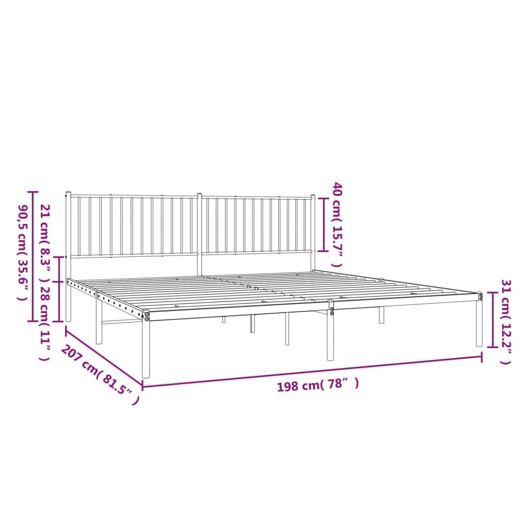 vidaXL Cadre de lit métal sans matelas avec tête de lit noir 193x203cm