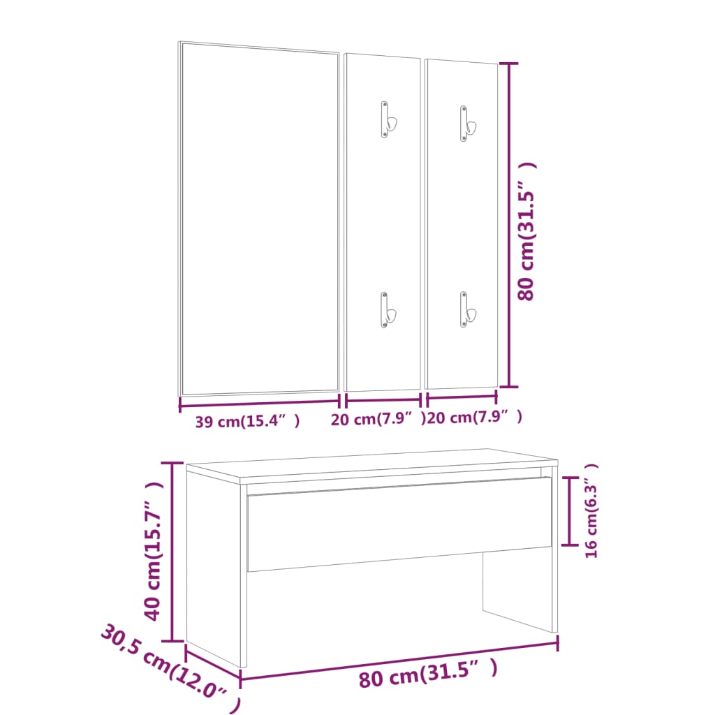 vidaXL Ensemble de meubles de couloir Blanc brillant Bois d'ingénierie