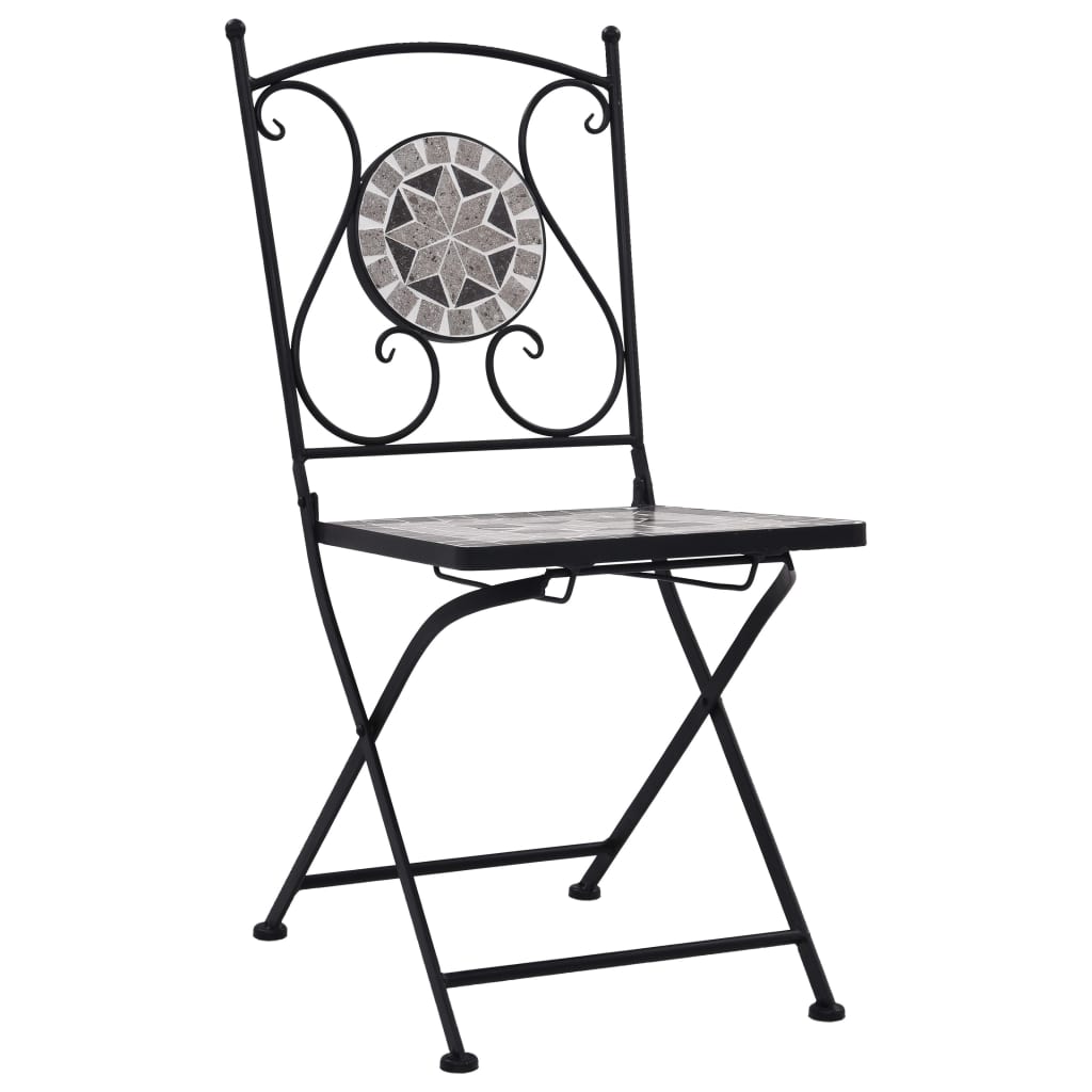 vidaXL Chaises de bistrot mosaïque lot de 2 Gris