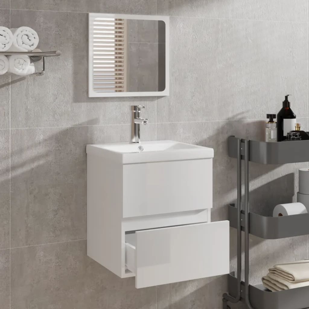 vidaXL Armoire de bain avec miroir blanc brillant bois d'ingénierie