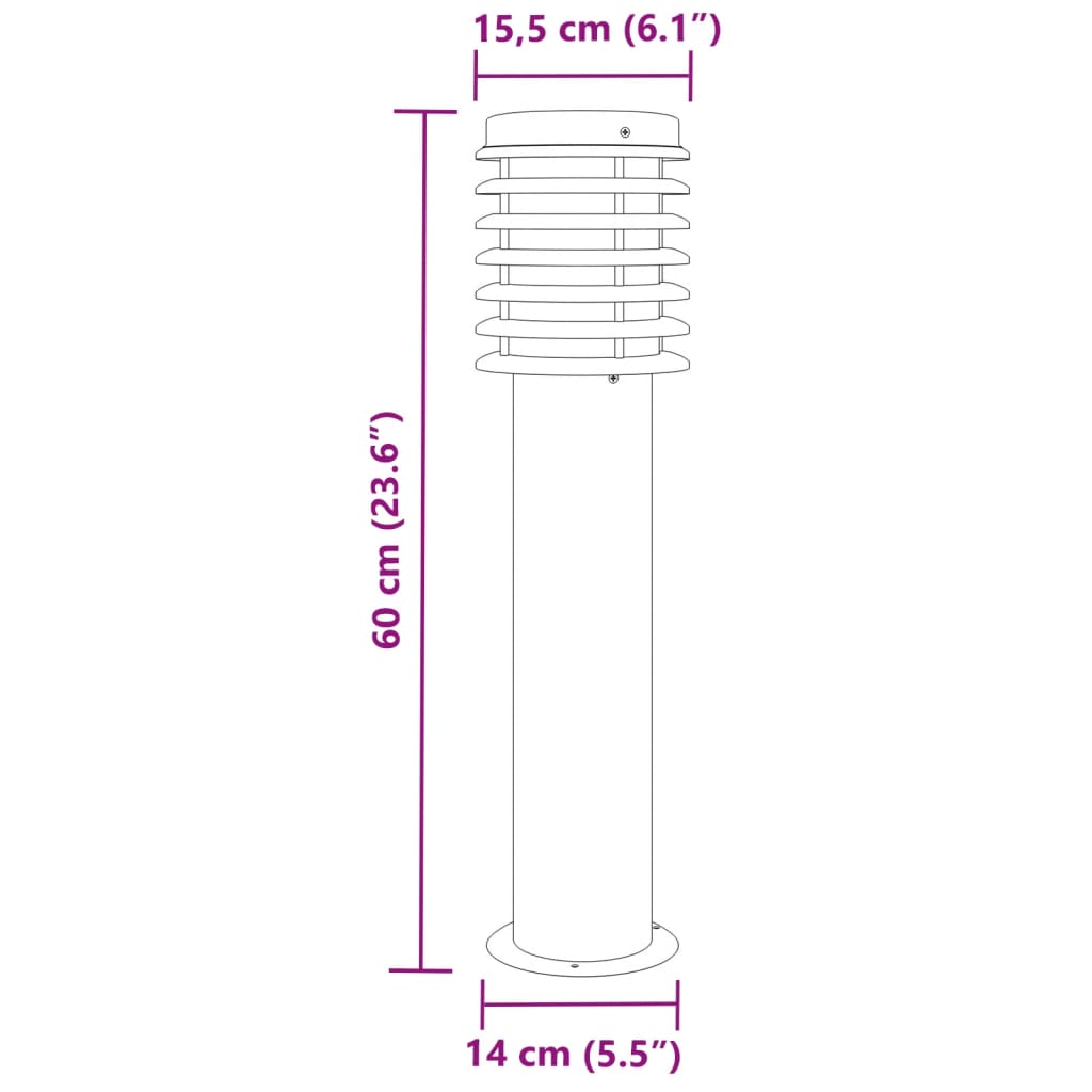 vidaXL Lampadaire d'extérieur argenté 60 cm acier inoxydable