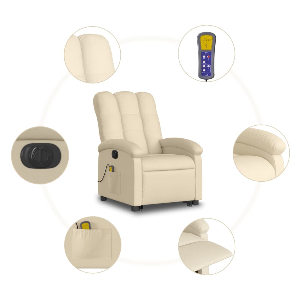 vidaXL Fauteuil inclinable de massage électrique Crème Tissu