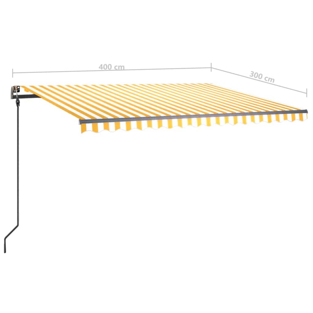 vidaXL Auvent manuel rétractable avec poteaux 4x3 m Jaune et blanc