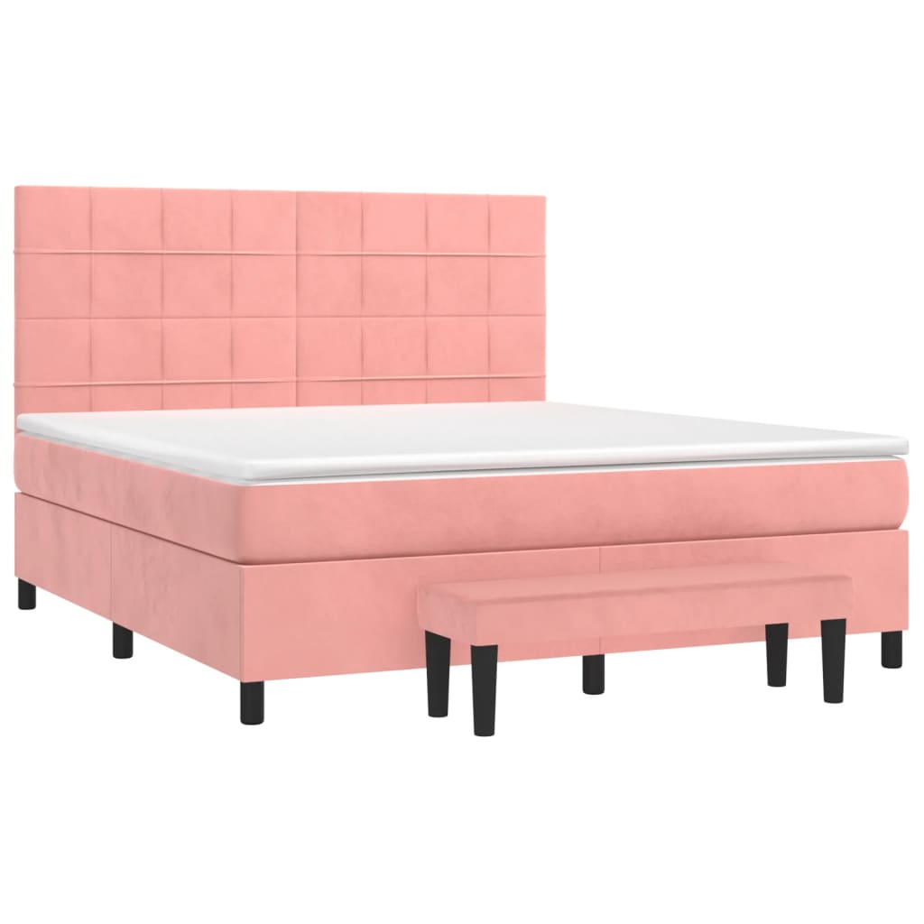 vidaXL Sommier à lattes de lit avec matelas Rose 160x200 cm Velours