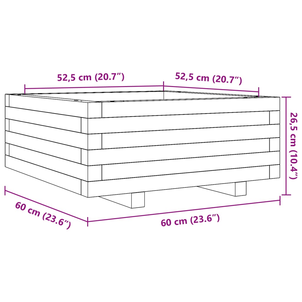 vidaXL Jardinière 60x60x26,5 cm bois de pin imprégné