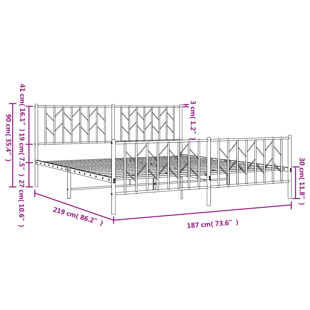 vidaXL Cadre de lit métal sans matelas et pied de lit blanc 183x213 cm