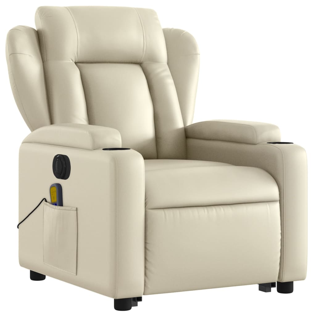 vidaXL Fauteuil inclinable de massage électrique crème similicuir