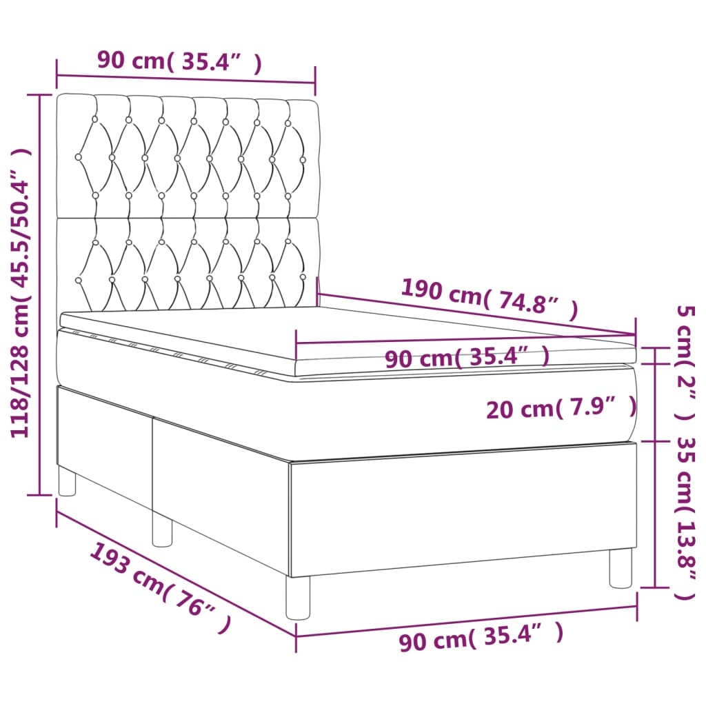 vidaXL Sommier à lattes de lit avec matelas et LED Bleu 90x190cm Tissu