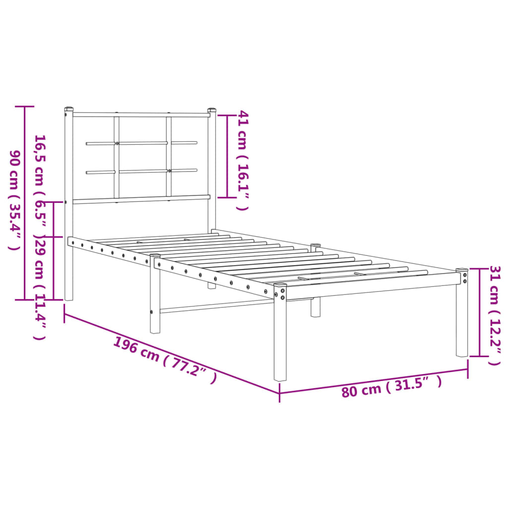 vidaXL Cadre de lit métal sans matelas avec tête de lit blanc 75x190cm