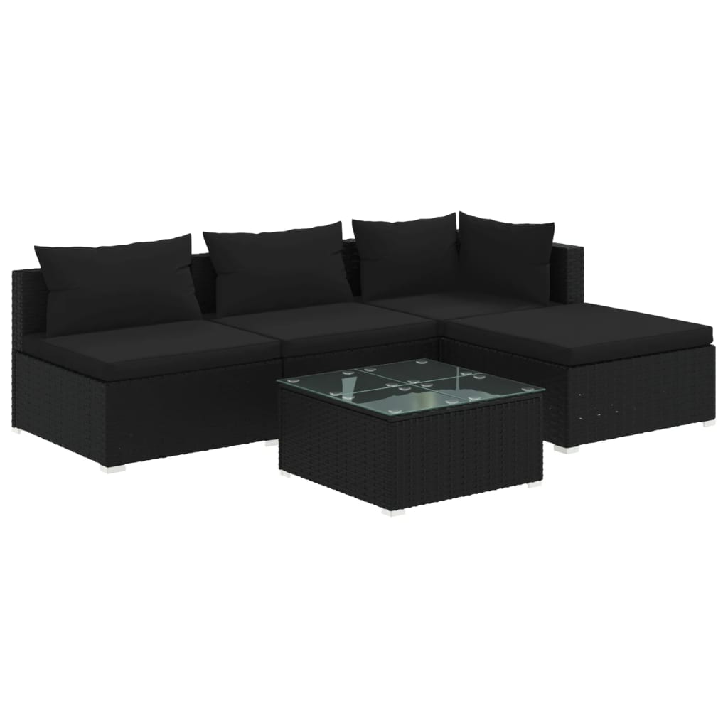 vidaXL Salon de jardin 5 pcs avec coussins Résine tressée Noir