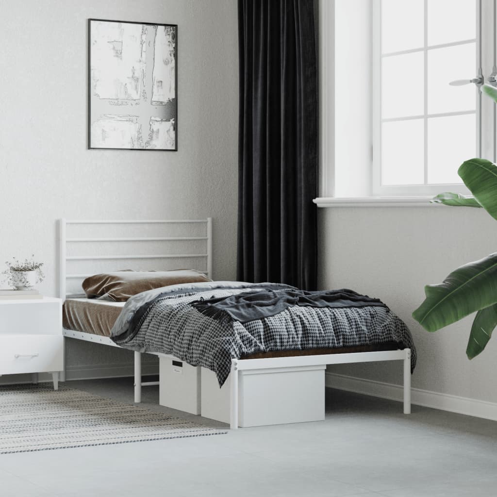 vidaXL Cadre de lit métal sans matelas avec tête de lit blanc 90x200cm