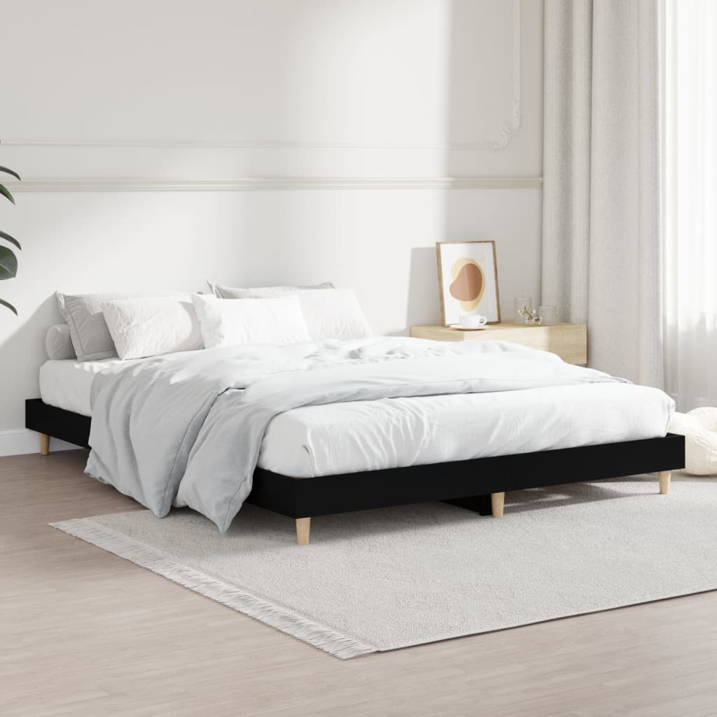 vidaXL Cadre de lit sans matelas noir 135x190 cm bois d'ingénierie