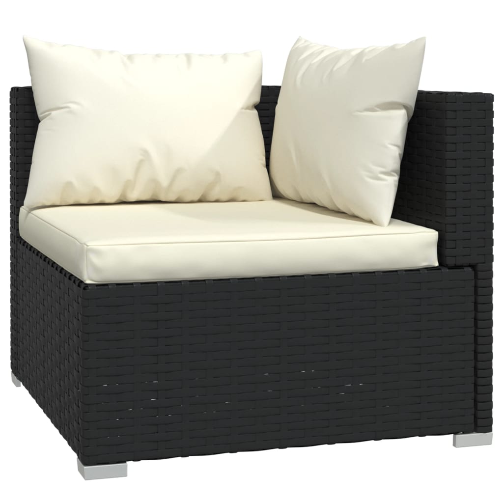 vidaXL Salon de jardin 4 pcs avec coussins Noir Résine tressée