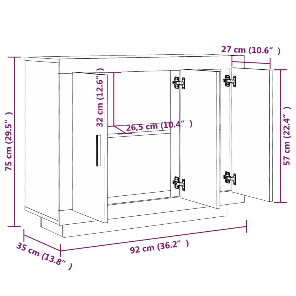 vidaXL Buffet Chêne marron 92x35x75 cm Bois d'ingénierie